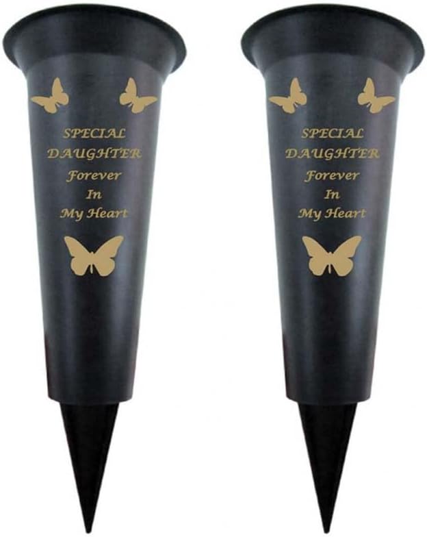 Black Plastic Flower Holders/Memorial Grave Vases Ornaments - Butterfly Spike Grave Flower Vases with Funeral Verses for Your Loved Ones - Pack of 2 (Brother - Pack of 2)