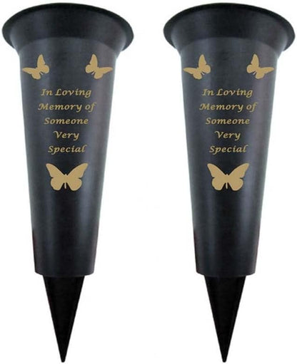 Black Plastic Flower Holders/Memorial Grave Vases Ornaments - Butterfly Spike Grave Flower Vases with Funeral Verses for Your Loved Ones - Pack of 2 (Brother - Pack of 2)