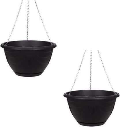 Flower and Herb Plastic Hanging Basket | Plant Saucer for Indoor Outdoor | Wall Planters | Plant Pots for Succulents | Hanging Flower Pots for Garden, Balcony - 32cm (Black - Pack 1)