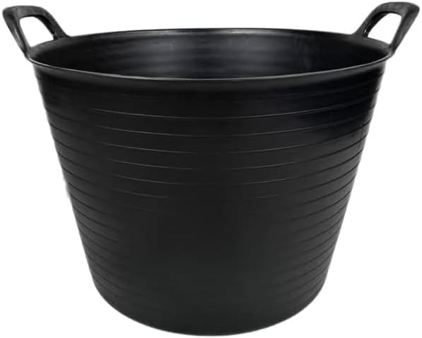 42L Large Black Flexi Tub – Heavy Duty Flexible Rubber Storage Bucket with Handles | Multi Purpose Container for Garden Waste, DIY, Builders, Stable Feed, Home, Indoor Outdoor Use (42L-Black (Pack 4))