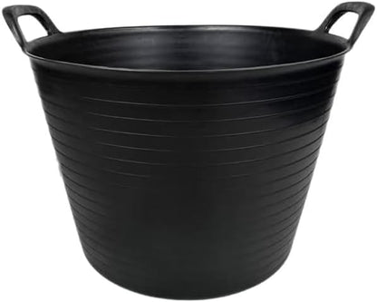42L Large Black Flexi Tub – Heavy Duty Flexible Rubber Storage Bucket with Handles | Multi Purpose Container for Garden Waste, DIY, Builders, Stable Feed, Home, Indoor Outdoor Use (42L-Black (Pack 4))