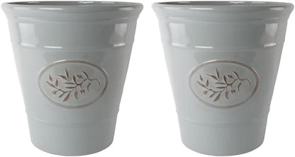 Classic Olive Plastic Planter for Gardening – Outdoor & Indoor Flowers Pot with Glossy Finish | Weatherproof Plant Pot with Drainage Holes – Flower Pots for Gardens & Balconies (Grey, 23cm-Pack 2)