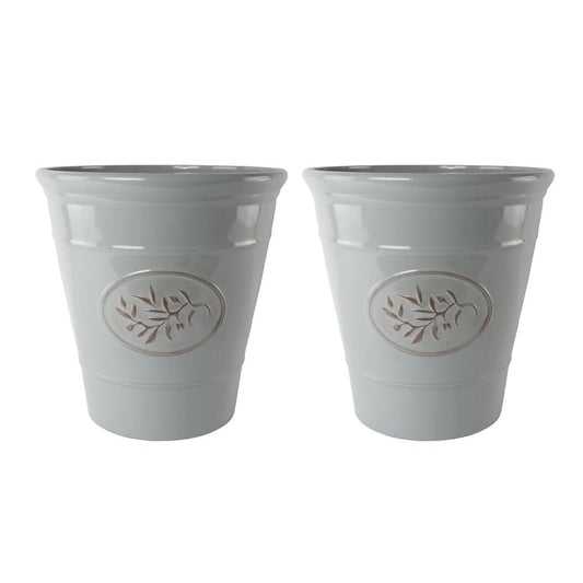 Classic Olive Plastic Planter for Gardening – Outdoor & Indoor Flowers Pot with Glossy Finish | Weatherproof Plant Pot with Drainage Holes – Flower Pots for Gardens & Balconies (Grey, 23cm-Pack 2)