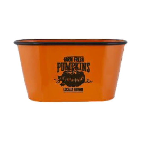 shopior Orange Tin Halloween Trough Planters 30cm (12 inch) Pumpkin Plant Pots – Durable Metal Fall Decor for Indoor Outdoor Garden, Party, Porch, Halloween & Autumn Theme Decoration (Pack 1)