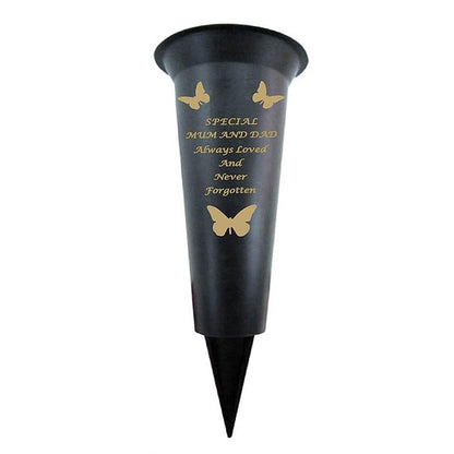 Mum And Dad - Plastic Spike Memorial Grave Vase With Butterfly Decoration