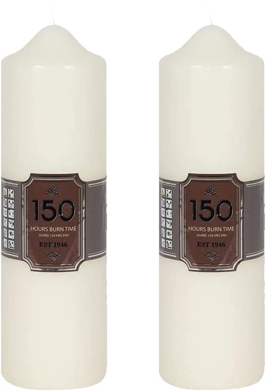 OnlineStreet Church Pillar Candles - Unscented Overdipped White Candles with Long Burning Times of 150 Hours, 24 cm Tall (Pack of 2), 7 cm