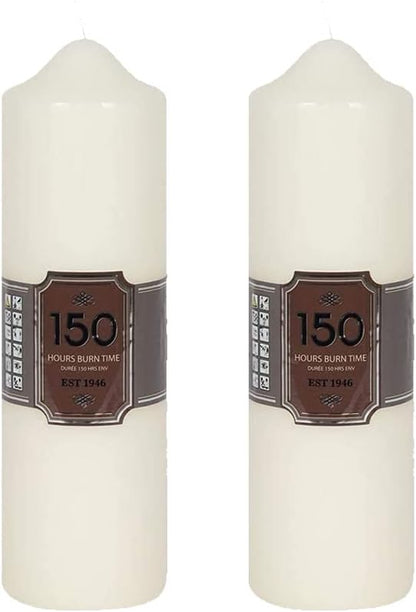 OnlineStreet Church Pillar Candles - Unscented Overdipped White Candles with Long Burning Times of 150 Hours, 24 cm Tall (Pack of 2), 7 cm