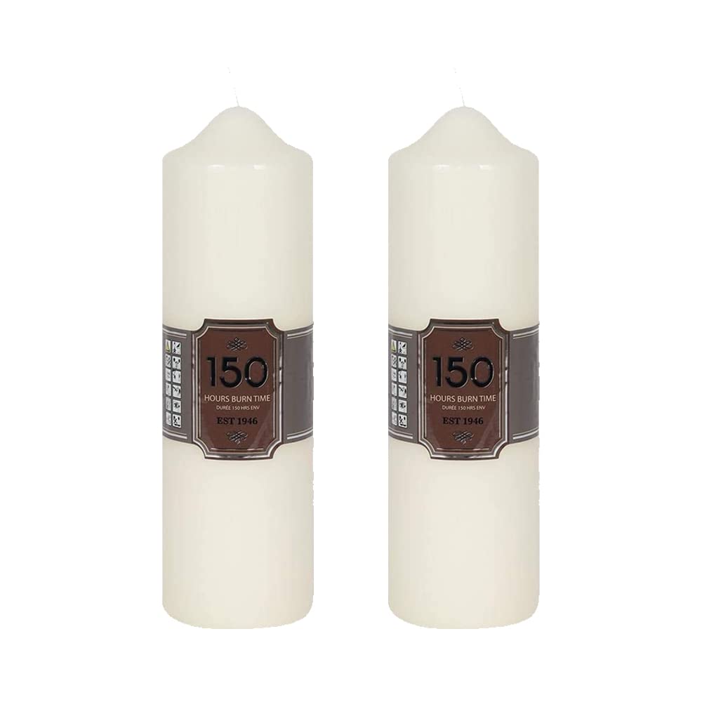 OnlineStreet Church Pillar Candles - Unscented Overdipped White Candles with Long Burning Times of 150 Hours, 24 cm Tall (Pack of 2), 7 cm