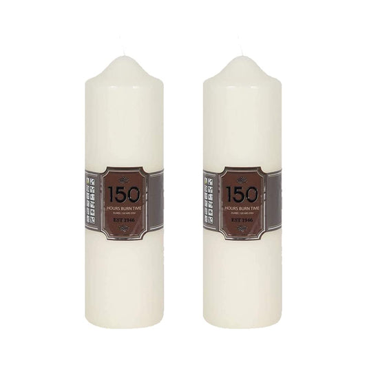 OnlineStreet Church Pillar Candles - Unscented Overdipped White Candles with Long Burning Times of 150 Hours, 24 cm Tall (Pack of 2), 7 cm