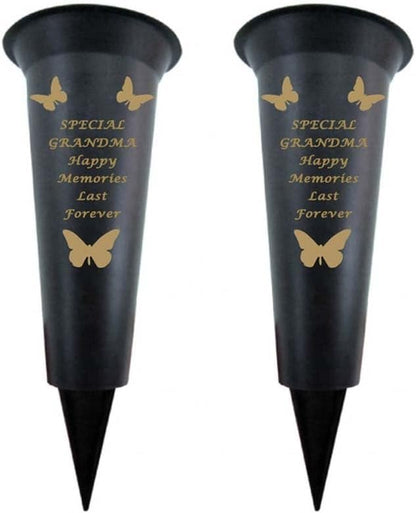 Black Plastic Flower Holders/Memorial Grave Vases Ornaments - Butterfly Spike Grave Flower Vases with Funeral Verses for Your Loved Ones - Pack of 2 (Brother - Pack of 2)