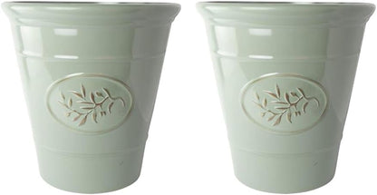 Classic Olive Plastic Planter for Gardening – Outdoor & Indoor Flowers Pot with Glossy Finish | Weatherproof Plant Pot with Drainage Holes – Flower Pots for Gardens & Balconies (Grey, 23cm-Pack 2)