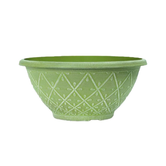shopior Plastic Prisma Bowl Planter – Round Garden Flower Pot with Drainage Holes, Weatherproof Durable Plastic, Outdoor & Indoor Plant Pot for Home, Patio, Balcony & Garden (MossGreen-30cm, Pack 1)