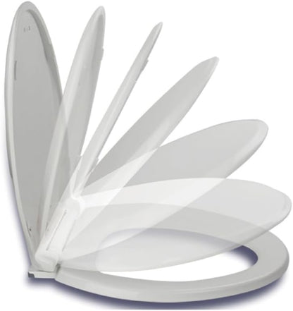 Soft Close Loo Seat Universal Fit | Heavy Duty Plastic Toilet Seat with Quiet Closing & Adjustable Hinges – White Toilet Seat with Fixings - 46 × 34cm