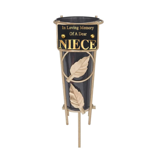 Grave Vases with Spike Grave Ornaments - Memorial Plaques/Black Vases Flower Holders with Personalised Quotes; Metal Spikes Grave Decorations in Loving Memory of your Loved Ones (Niece)