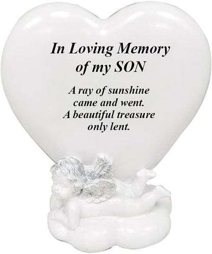 OnlineStreet Memorial Heart Plaques Grave Cherub Ornaments - Personalised Grave Decoration Plaques, Cherub, Engraved with Remembrance Quotes in Loving Memory of your Special Ones (Husband)