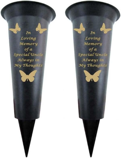 Black Plastic Flower Holders/Memorial Grave Vases Ornaments - Butterfly Spike Grave Flower Vases with Funeral Verses for Your Loved Ones - Pack of 2 (Brother - Pack of 2)