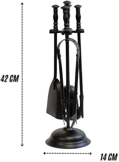 shopior 5PC Cast Iron Fireside Tool Set–Wrought Iron Companion Fireplace Set with Stand, Shovel, Poker, Brush & Tongs – Firepit & Wood Burner Traditional Accessories for Stove, Log Burner & Open Fires