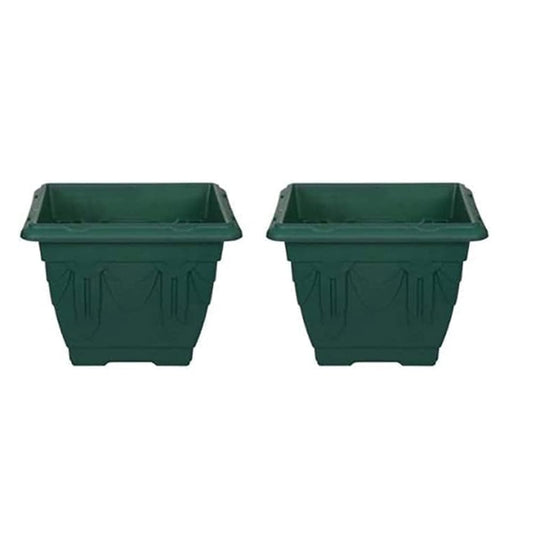 shopior Square Planters for Indoor & Outdoor Spaces| 38cm Large Plastic Garden Flowers, Herbs, and Decorative Plant Pots- Patio or Home Decor | Durable Garden Planters for Flowers & Plants (2, Green)