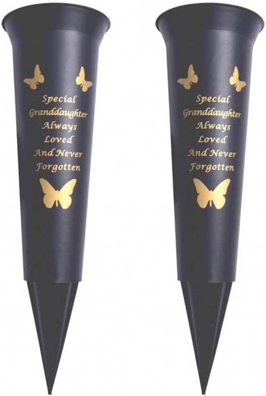Black Plastic Flower Holders/Memorial Grave Vases Ornaments - Butterfly Spike Grave Flower Vases with Funeral Verses for Your Loved Ones - Pack of 2 (Brother - Pack of 2)