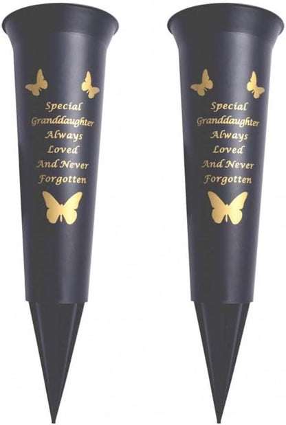 Black Plastic Flower Holders/Memorial Grave Vases Ornaments - Butterfly Spike Grave Flower Vases with Funeral Verses for Your Loved Ones - Pack of 2 (Brother - Pack of 2)