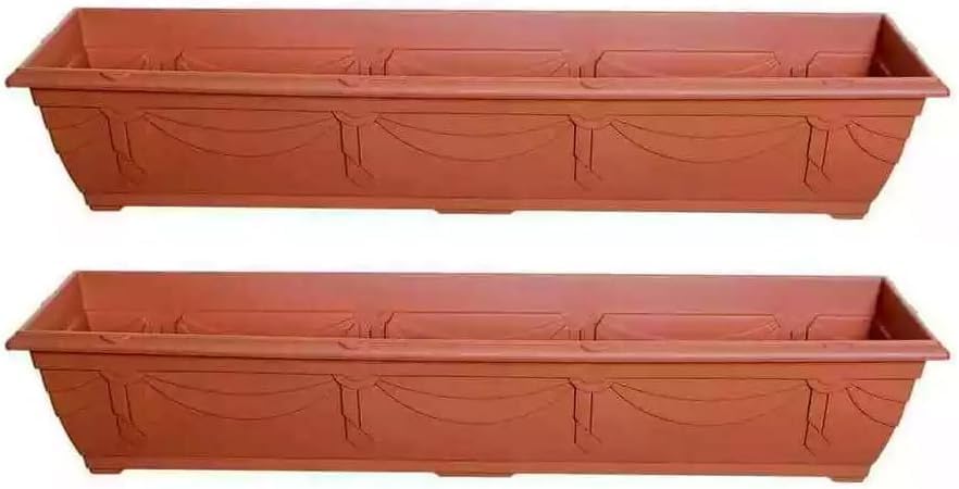 shopior Venetian Window Box Planter Pot– Durable Rectangle Plastic Outdoor Planters for Home & Garden | Planting Trough for Windows (Green - Pack 1, 40cm - (Window Box))