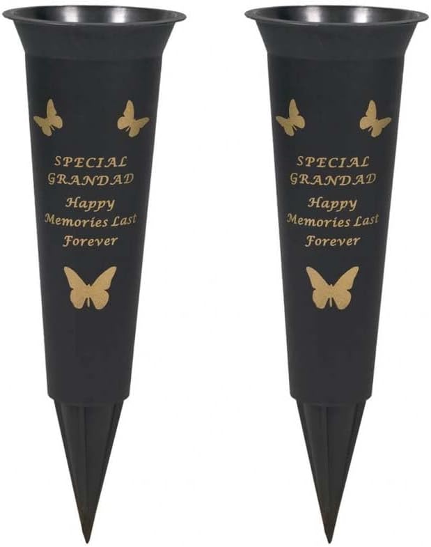 Black Plastic Flower Holders/Memorial Grave Vases Ornaments - Butterfly Spike Grave Flower Vases with Funeral Verses for Your Loved Ones - Pack of 2 (Brother - Pack of 2)