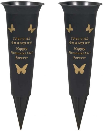 Black Plastic Flower Holders/Memorial Grave Vases Ornaments - Butterfly Spike Grave Flower Vases with Funeral Verses for Your Loved Ones - Pack of 2 (Brother - Pack of 2)