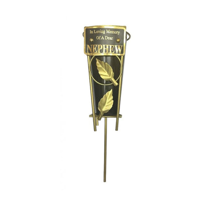 Nephew - Memorial Metal Grave Vase With Gold Leaf - Black