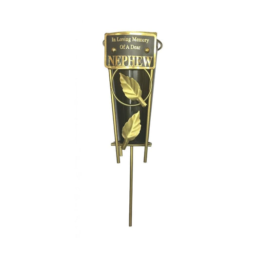 Nephew - Memorial Metal Grave Vase With Gold Leaf - Black