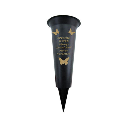 Memorial Grave Vases Ornaments Plastic Flower Holders - Butterfly Spike Grave Flower Vase Holders with Funeral Verses for Your Loved Ones - Black (Sister)