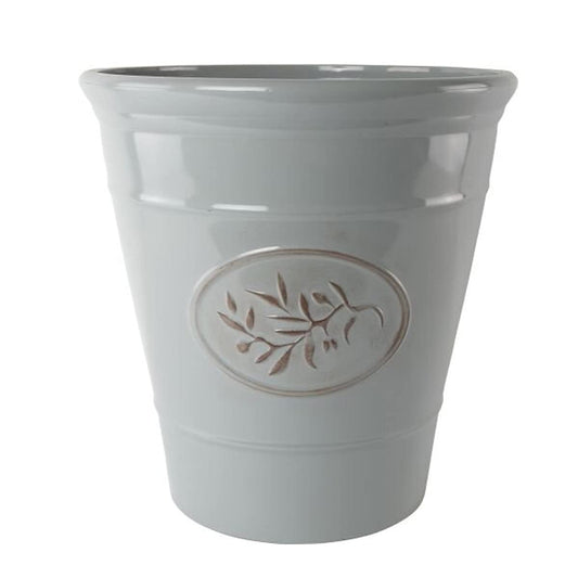 Outdoor Classic Olive Plastic Planter With Glossy Finish 23cm Frost Proof Long Lasting Flower Pot Garden Planter-Grey