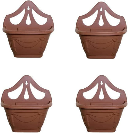 shopior Wall Flower Planters | Outdoor Plastic Planters | Balcony Garden Planters | Garden Wall Planters | Terracotta (Terracotta - Set of 4)