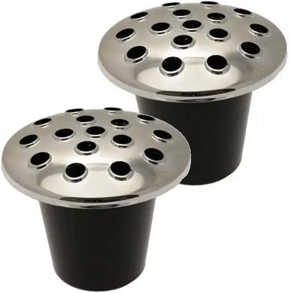 Black Plastic Grave Vase with Lid – Memorial Flower Holder for Headstones, Cemetery Vase for Artificial & Fresh Flowers | Weatherproof Grave Flower Pot for Marble or Stone Memorials – (2, Silver-Top)