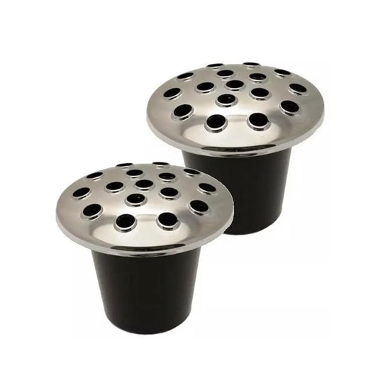 Black Plastic Grave Vase with Lid – Memorial Flower Holder for Headstones, Cemetery Vase for Artificial & Fresh Flowers | Weatherproof Grave Flower Pot for Marble or Stone Memorials – (2, Silver-Top)