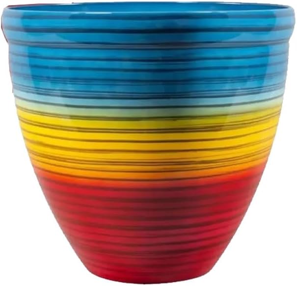 Round Plastic Plant Pot | Rainbow Effect – Large 16.5L Decorative Garden Flower Planter with Drainage Holes – Indoor Outdoor Plant Pots for Patio, Balcony, Yard