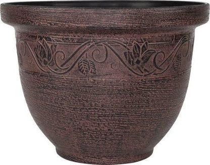 CTI Living Set of 2 Round 30cm 12 Inch Garden Plant Pot Brown Rustic Flower Outdoor Bell Planter Weatherproof Drainage Hole