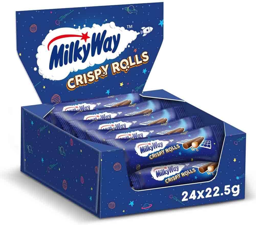 MILKY WAY Crispy Rolls, Milk Chocolate, Biscuit Snack bar, Single 22.5 g (1 x 24 Bars)