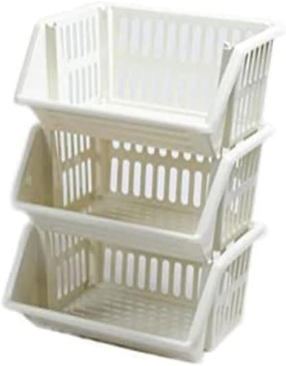 Compact 3 Tier Stackable Kitchen Sink Organiser| Durable Plastic Storage Basket | Multi-Purpose Stacking Basket | Kitchen Shelves Veg Rack, Plastic Fruit Storage Stand (Silver, 18 Centimetres)
