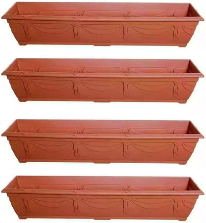 shopior Venetian Window Box Planter Pot– Durable Rectangle Plastic Outdoor Planters for Home & Garden | Planting Trough for Windows (Terracotta - Pack 6, 60cm - (Window Box))