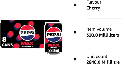 Pepsi Max Cherry Maximum Cherry Cans, 8 x 330ml