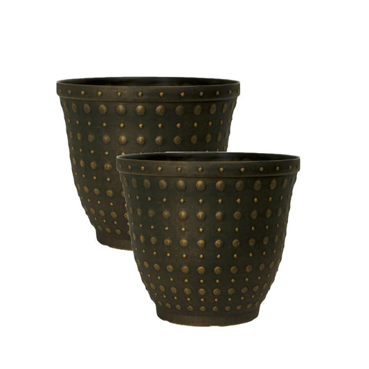 Plastic Plant Pot Hobnail Planter – 16L Large Decorative Flower Pot for Garden, Patio, Balcony, Indoor & Outdoor Use | Lightweight Garden Container with Drainage Holes (Black Bronze-32cm, Pack 2)