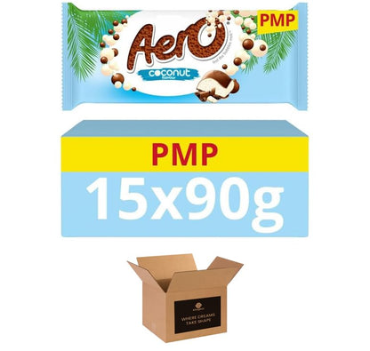 Aeroo Flavoured Aerated Milk Chocolate Sharing Bars - Light & Bubbly Texture | Cocoa Treats for Gifting, Parties, Events or Everyday Choco Treat - 15 x 90g (Aeroo Coconut-15 Bars-90g)