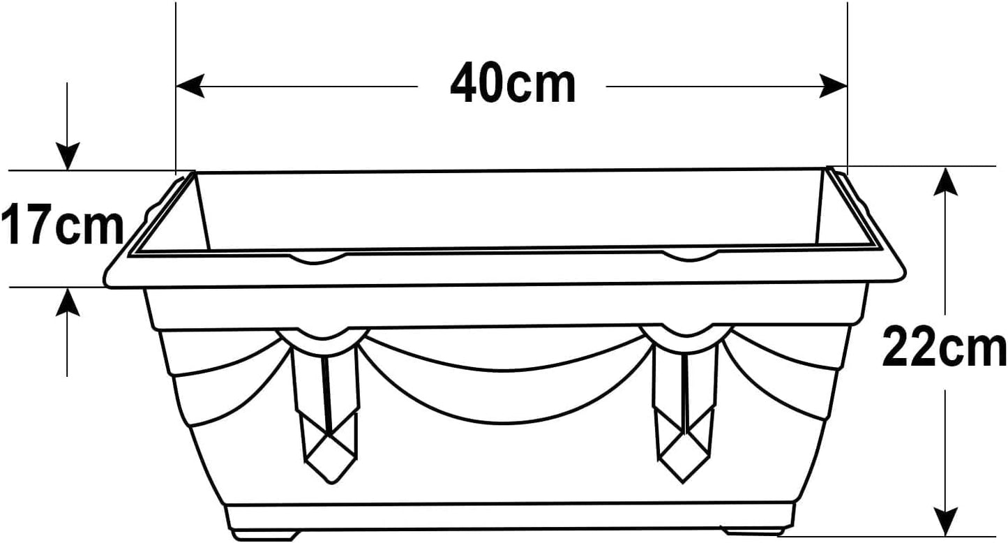 shopior Venetian Window Box Planter Pot– Durable Rectangle Plastic Outdoor Planters for Home & Garden | Planting Trough for Windows (Green - Pack 1, 40cm - (Window Box))