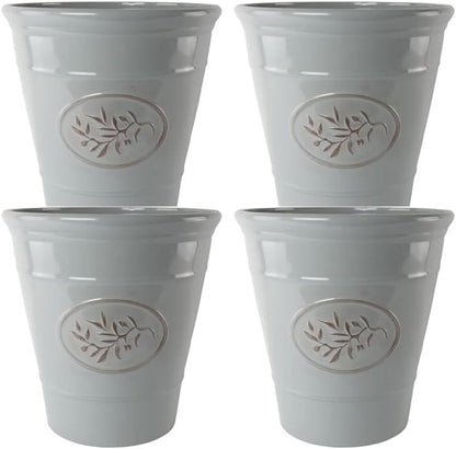 Classic Olive Plastic Planter for Gardening – Outdoor & Indoor Flowers Pot with Glossy Finish | Weatherproof Plant Pot with Drainage Holes – Flower Pots for Gardens & Balconies (Grey, 23cm-Pack 2)