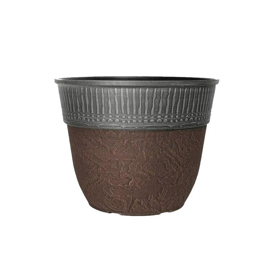 Stone Look Plastic Plant Pot – Large Round Outdoor Garden Planter with Modern Rim Design, Drainage Hole, Weatherproof – Indoor & Outdoor Flower Pot for Plants, Herbs & Shrubs (Grey-38cm, Pack 1)