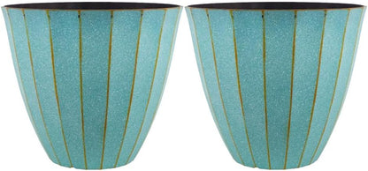 Patina Copper Planters | Garden Decor Planting Pot 26L – Plastic Garden Plant Pots with Drainage Holes | Weatherproof Decorative Patio Flower Pot for Outdoor & Indoor Use (Patina Copper-40cm, Pack 2)