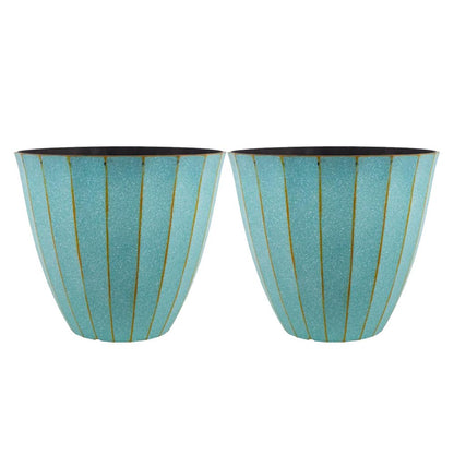 Patina Copper Planters | Garden Decor Planting Pot 26L – Plastic Garden Plant Pots with Drainage Holes | Weatherproof Decorative Patio Flower Pot for Outdoor & Indoor Use (Patina Copper-40cm, Pack 2)