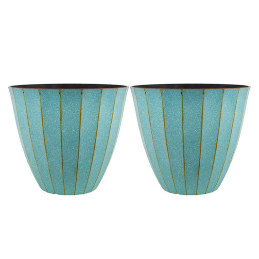 Patina Copper Planters | Garden Decor Planting Pot 26L – Plastic Garden Plant Pots with Drainage Holes | Weatherproof Decorative Patio Flower Pot for Outdoor & Indoor Use (Patina Copper-40cm, Pack 2)
