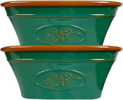 shopior Classic Olive Plastic Planter Trough for Gardening – Flowers Pot with Glossy Finish Weatherproof Plant Pot with Drainage Holes – Gardens, Balconies & Windowsills | 38cm (38cm-Green, Pack 2)