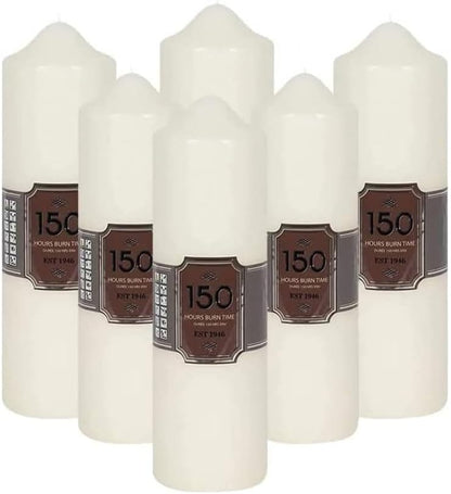Decorative Long-Lasting Unscented Overdipped Church Pillar Candle Set | Slow Burning Giant Festive Candle for Home Decor with 150 Hr Burn Time | Smokeless Votive Candles | White (White Pack of 6)